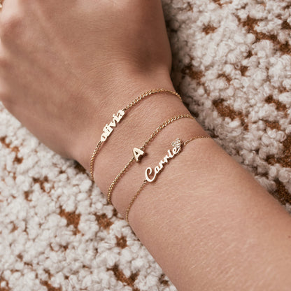 Carrie Name Bracelet with Diamond Heart in 14k Solid Gold