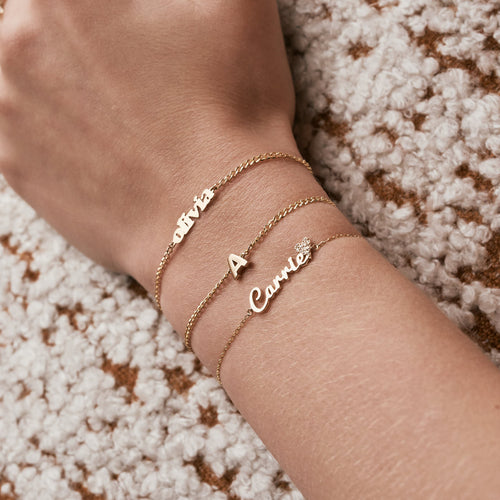 Name Bracelet with Diamond Heart