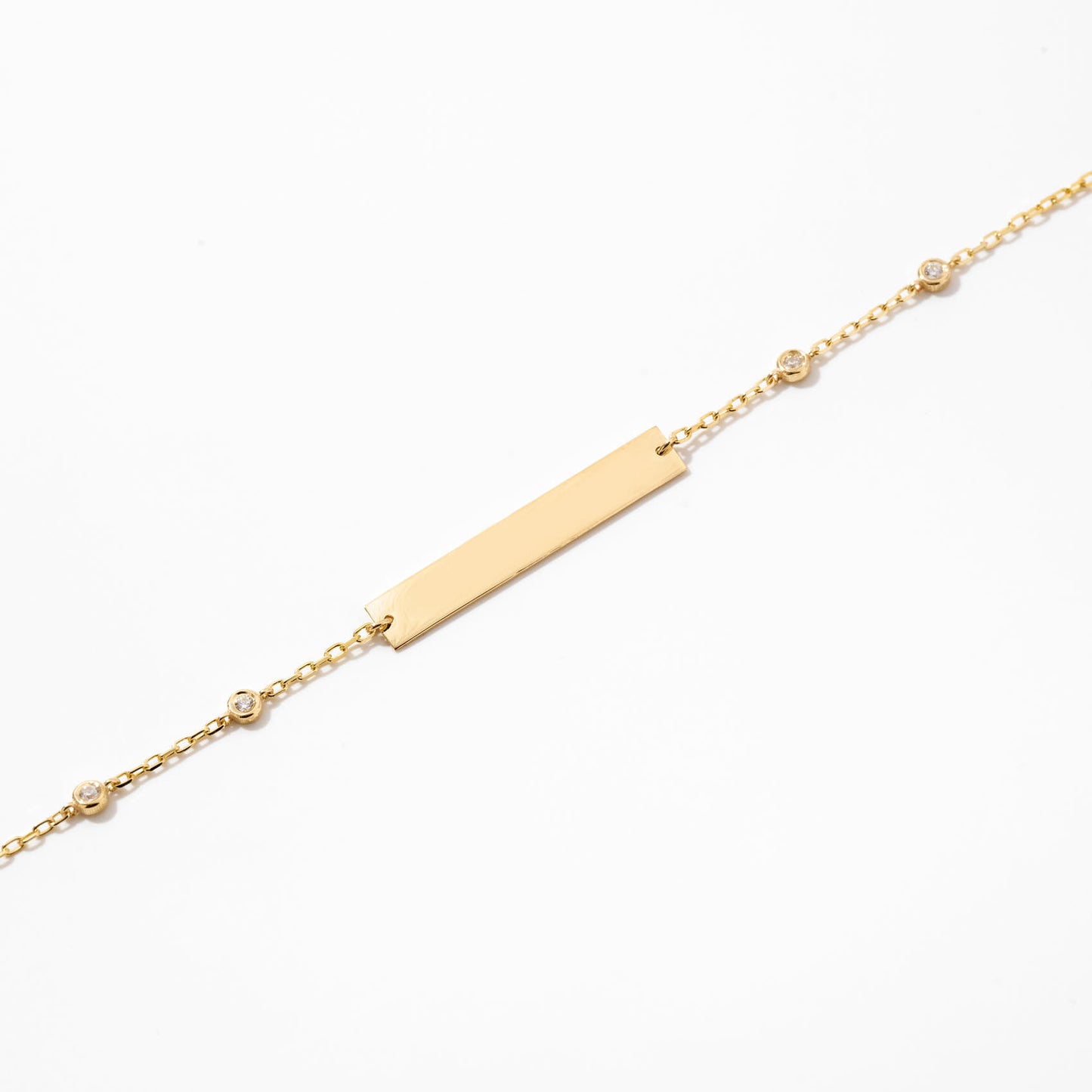 Engravable Bezel Diamond Station Bracelet in 14k Solid Gold