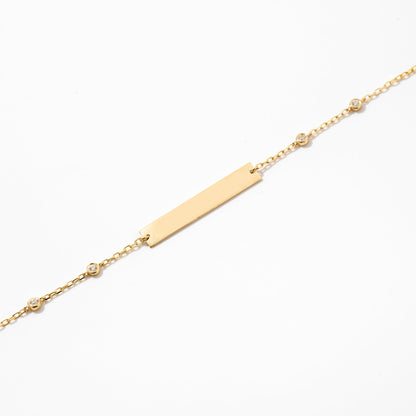 Engravable Bezel Diamond Station Bracelet in 14k Solid Gold