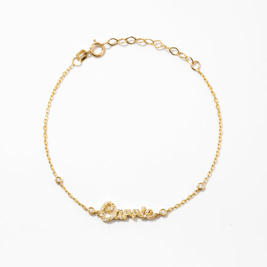 Diamond Carrie Name Bracelet in 14k Solid Gold