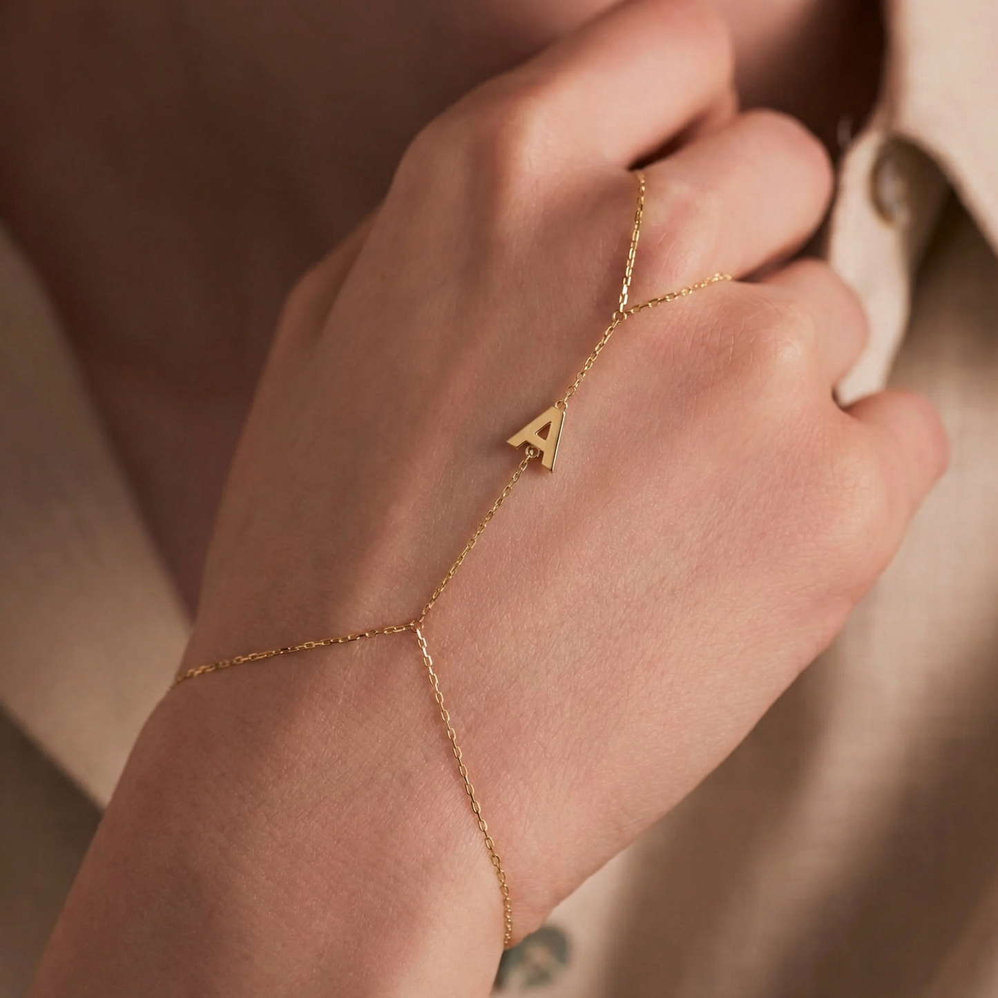 Dainty Initial Hand Chain Bracelet