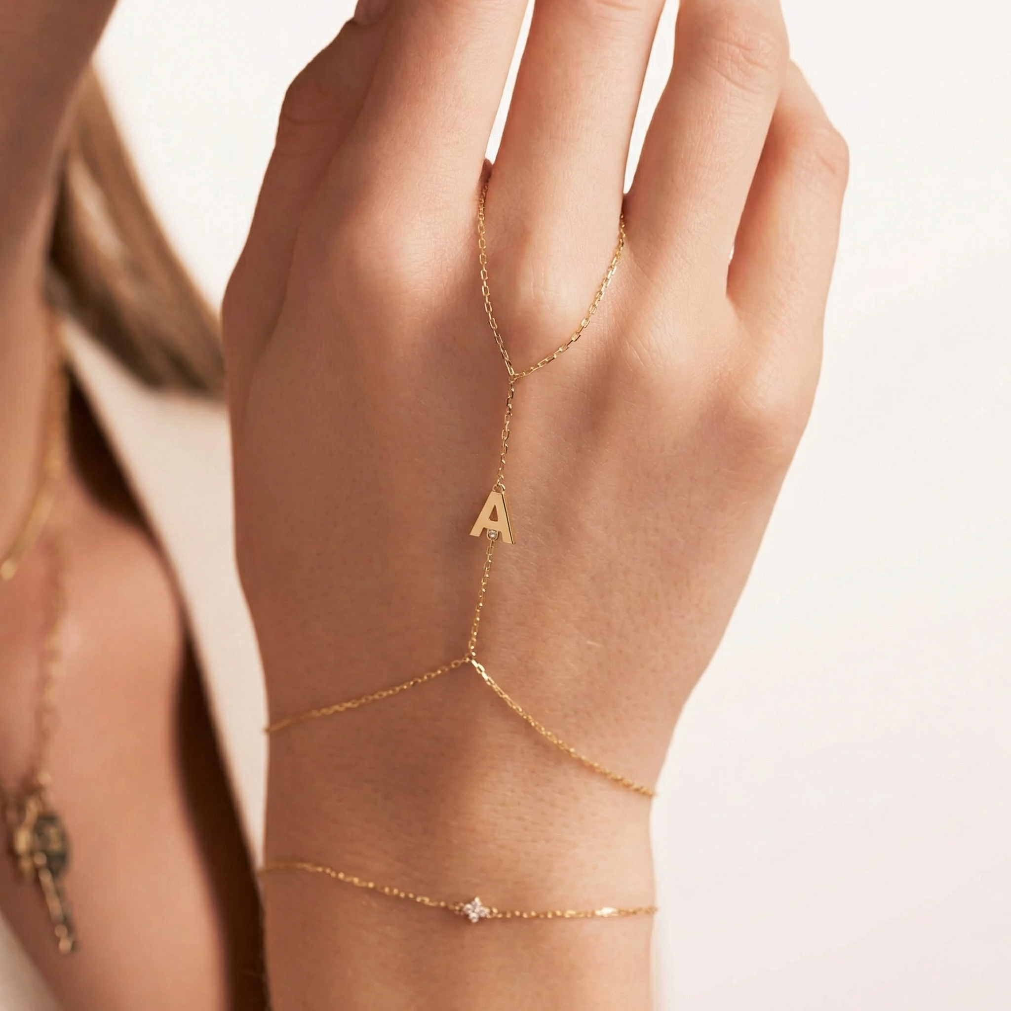 Dainty Initial Hand Chain Bracelet