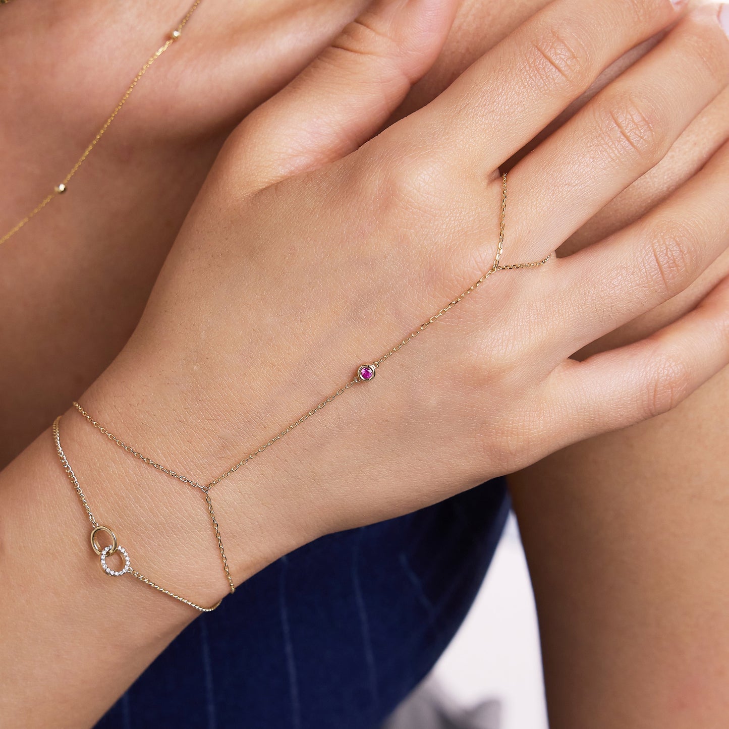 Birthstone Hand Chain Bracelet