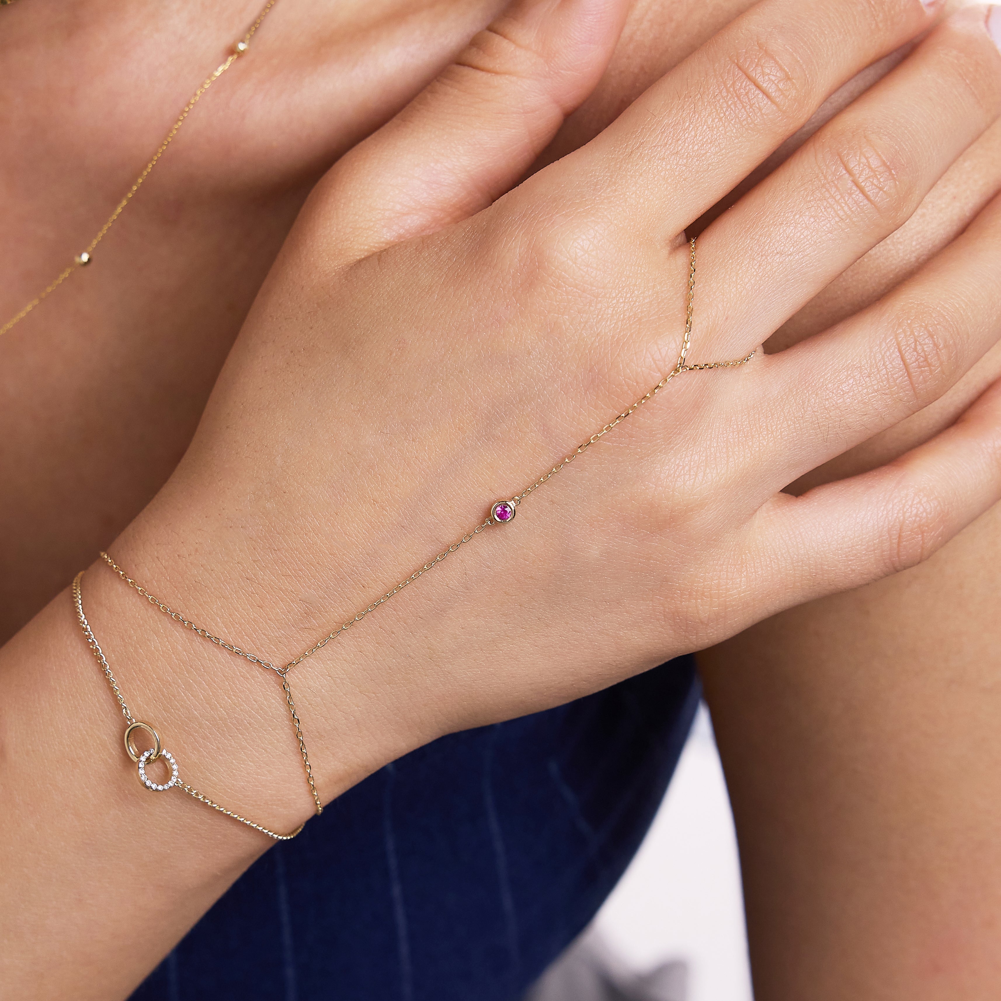 Birthstone Hand Chain Bracelet