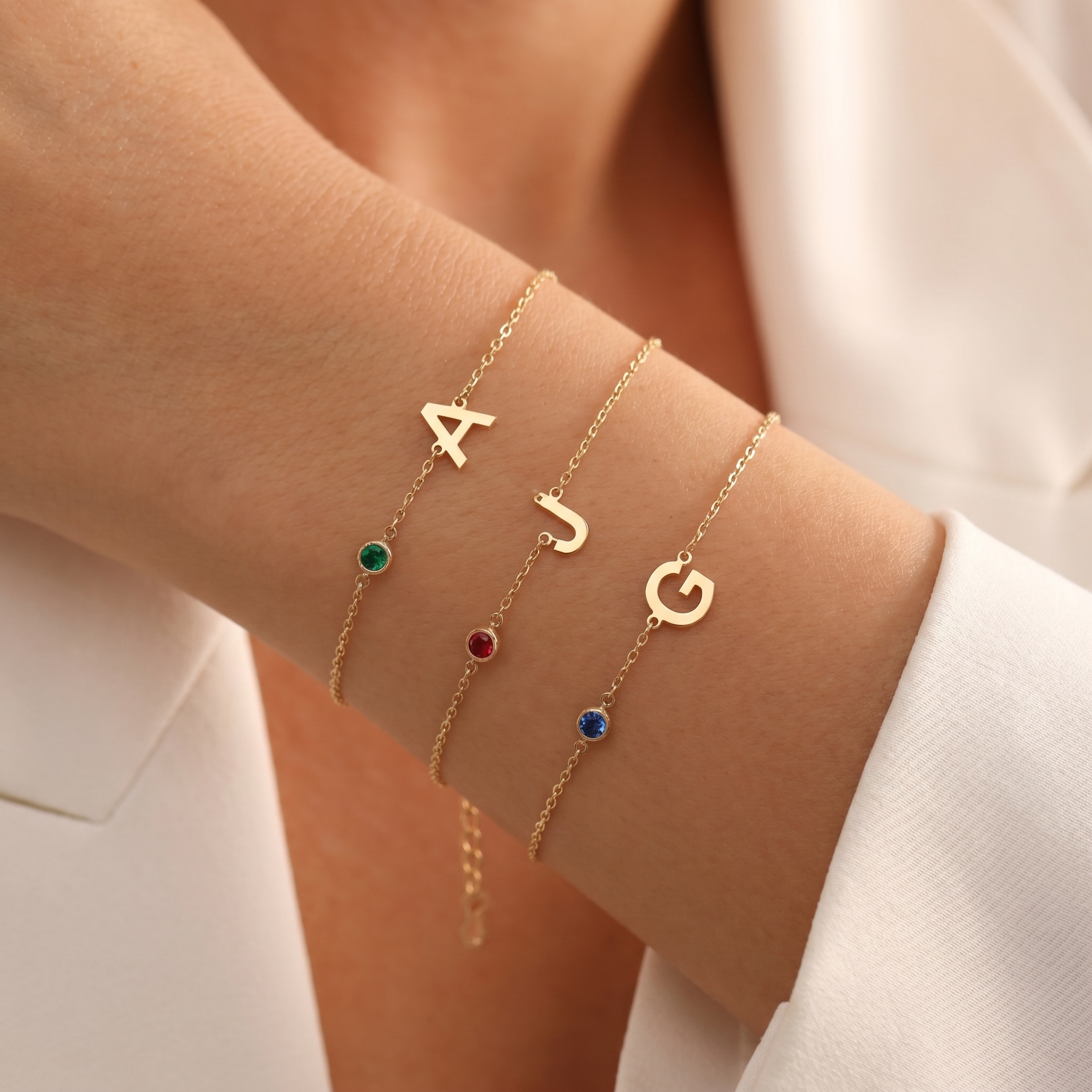 Initial and Birthstone Bracelet