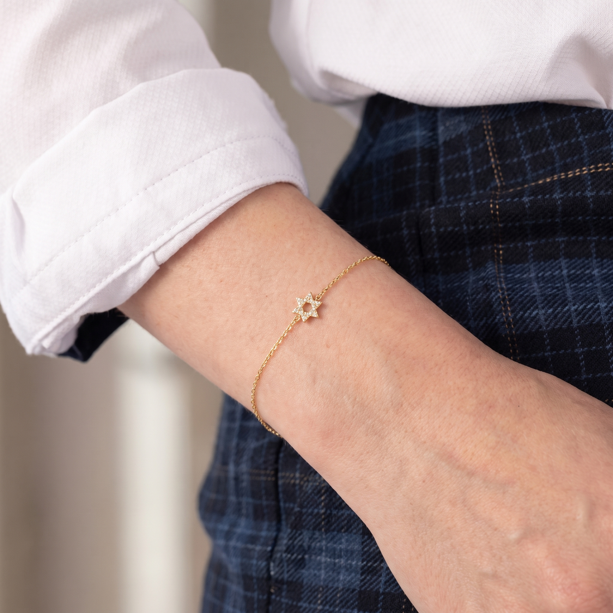 Dainty Diamond Star of David Stud Bracelet