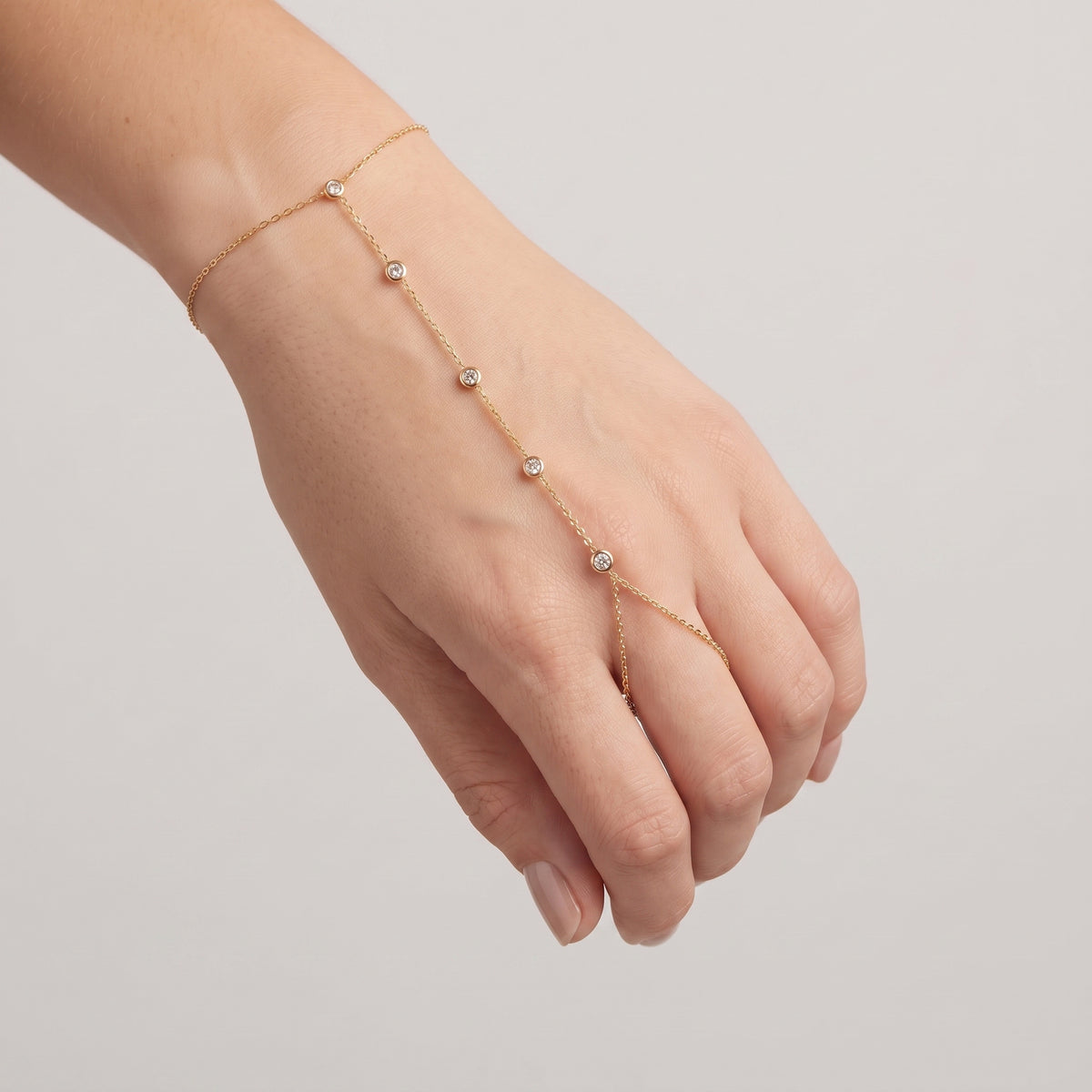 Dainty Diamond Bezel Body Chain Finger Ring Bracelet