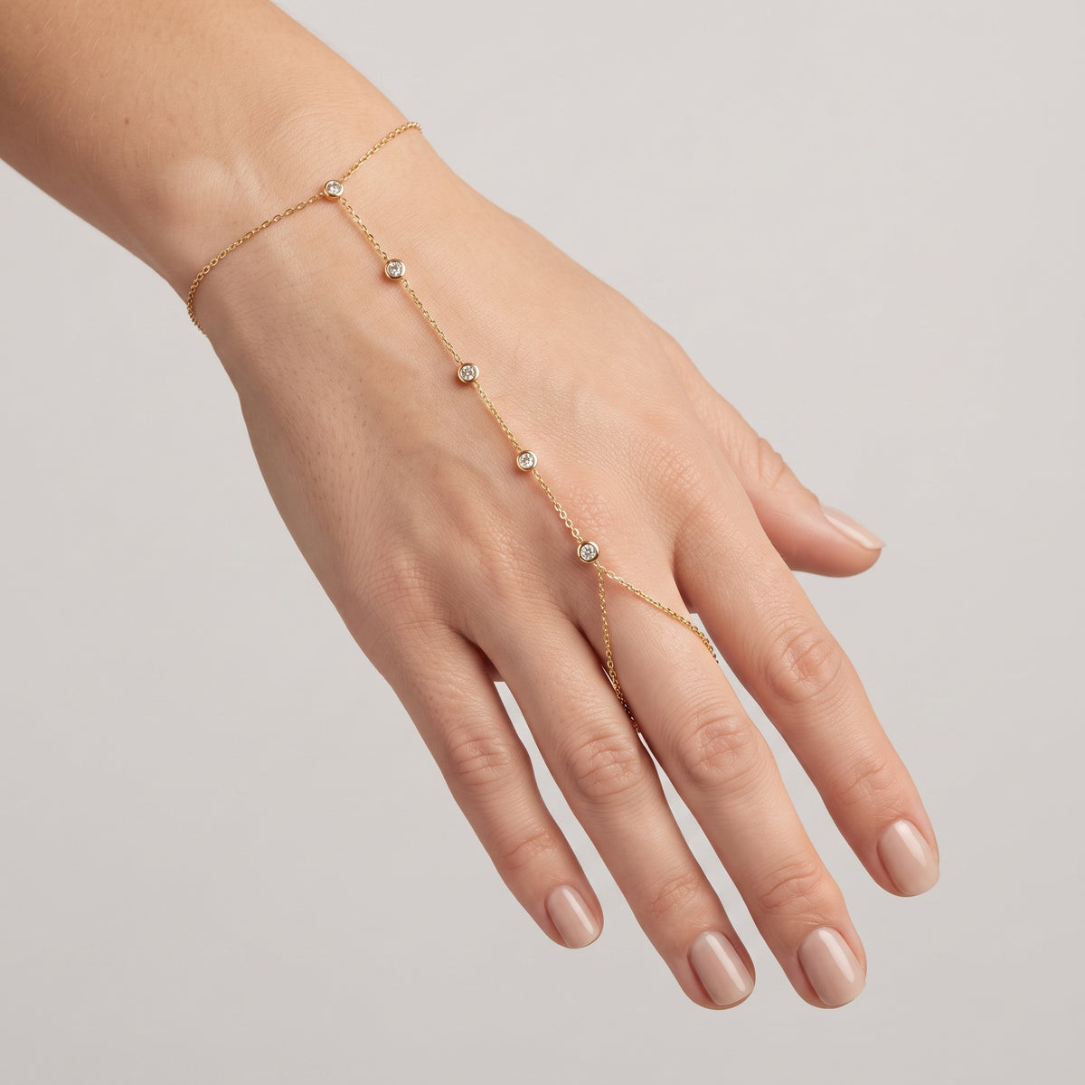 Dainty Diamond Bezel Body Chain Finger Ring Bracelet