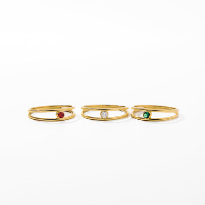 Double Band Ring - Floating Birthstone Ring