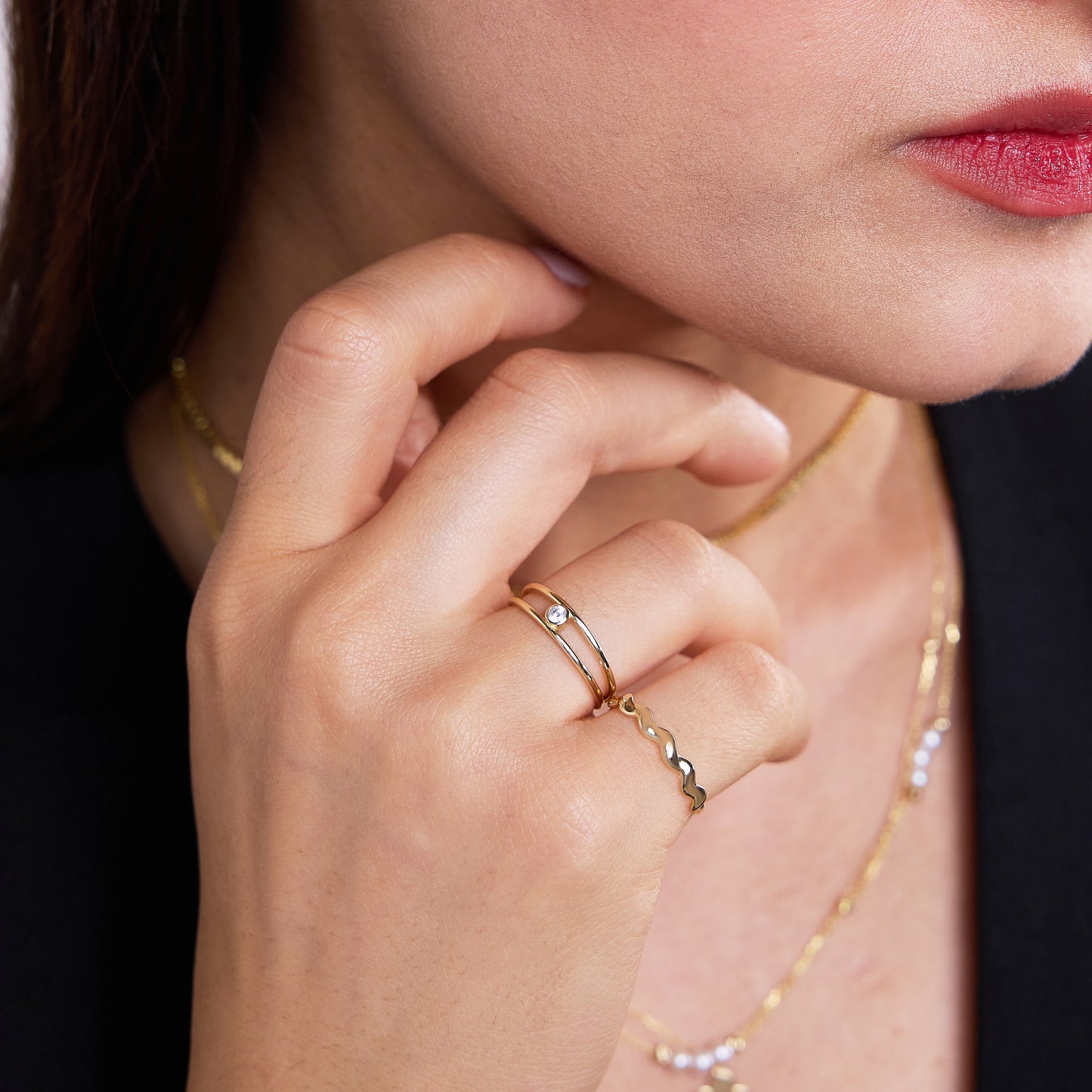 Double Band Ring - Floating Birthstone Ring