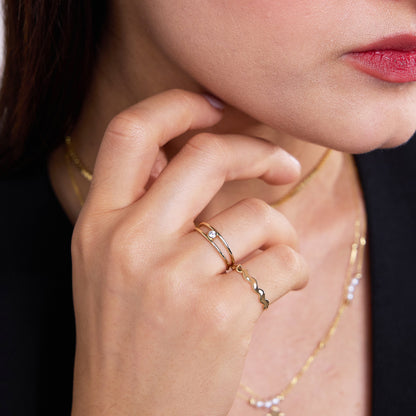 Double Band Ring - Floating Birthstone Ring