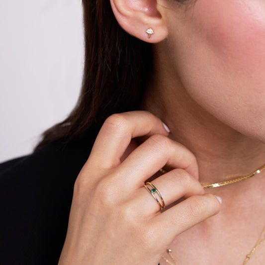 Double Band Ring - Floating Birthstone Ring