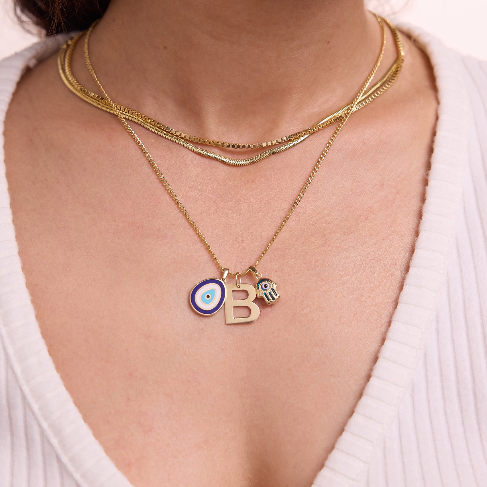 Bold Evil Eye Pendant - 14k Solid Gold - Gelin Evil Eye Necklace