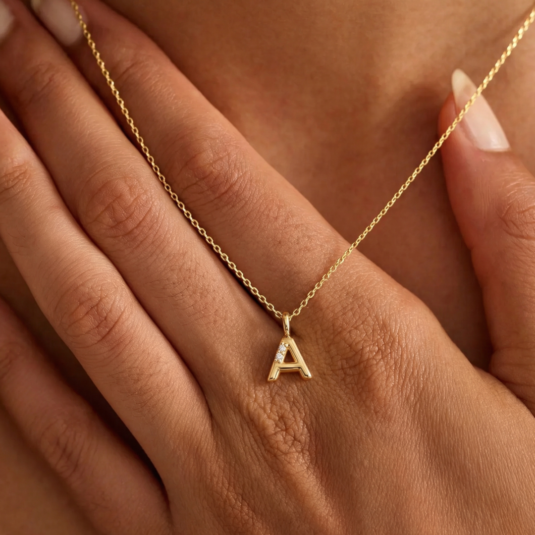 Dainty Diamond Bubble Initial Pendant