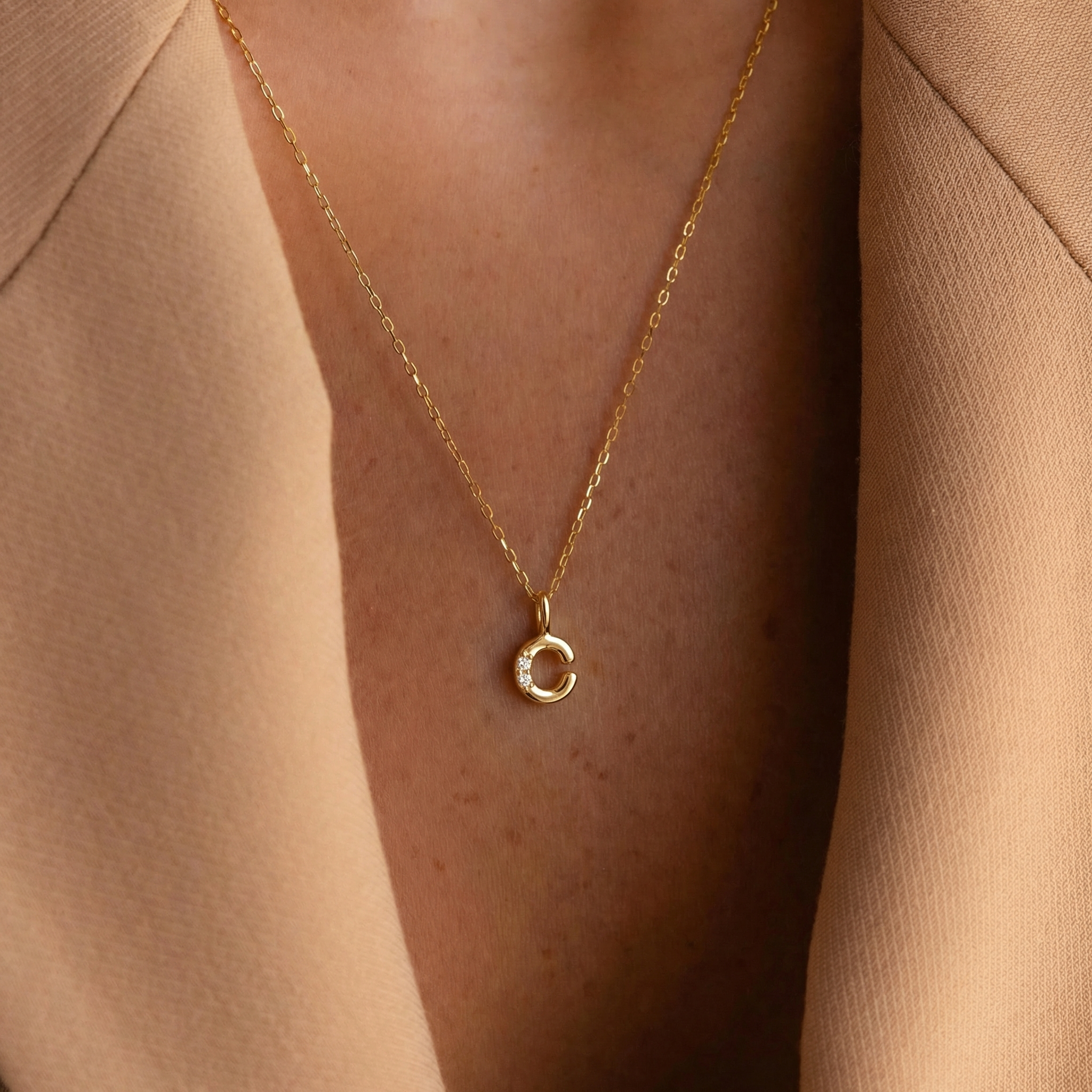 Dainty Diamond Bubble Initial Pendant