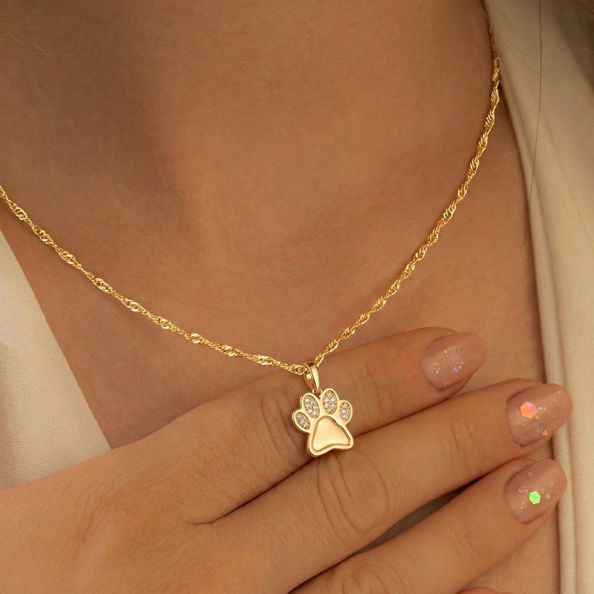 Diamond Paw Print Charm