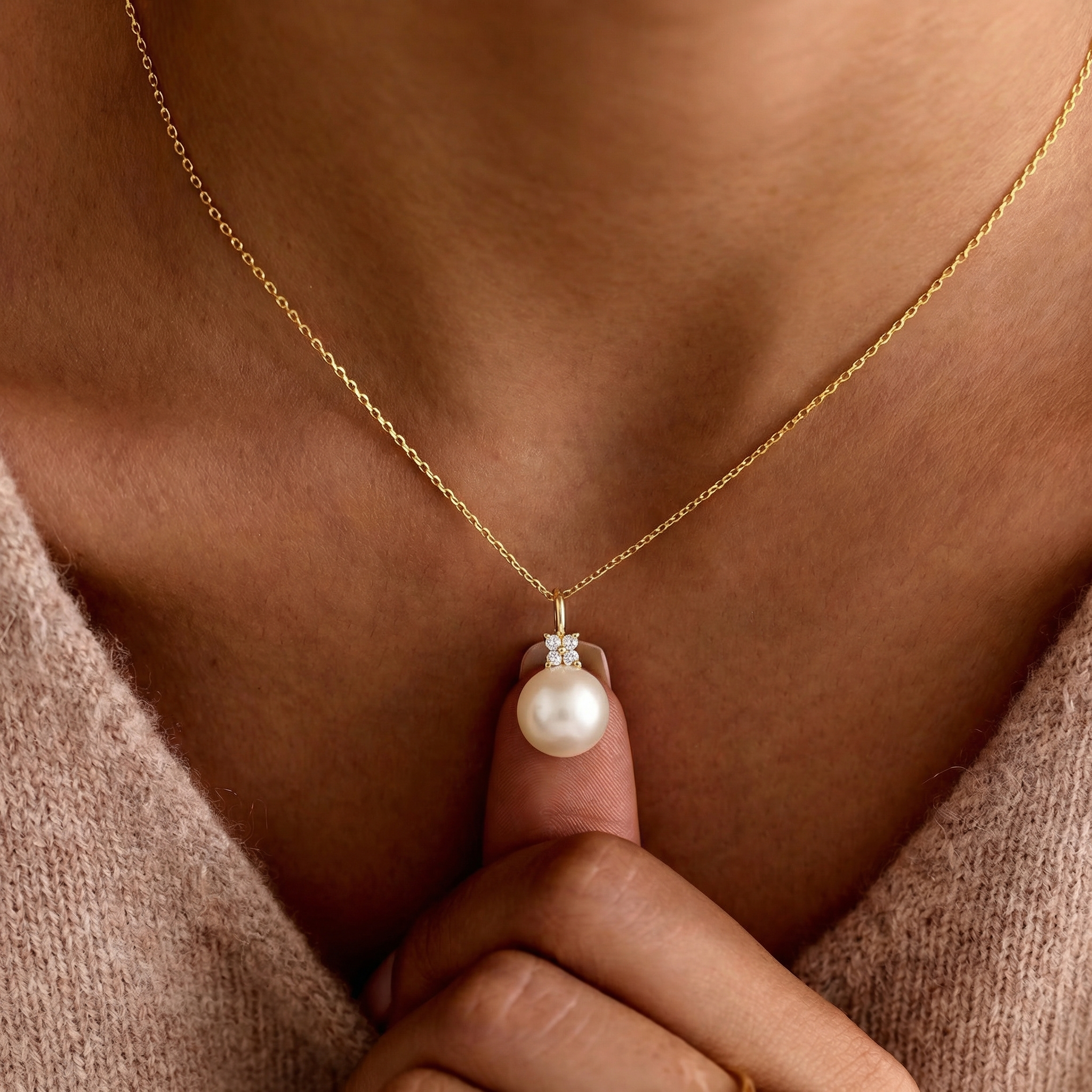 Cultured Pearl Charm with Diamond Cluster