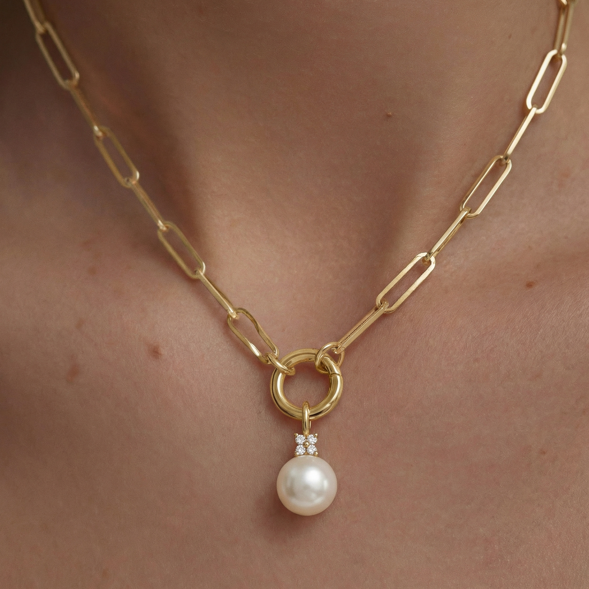 Cultured Pearl Charm with Diamond Cluster