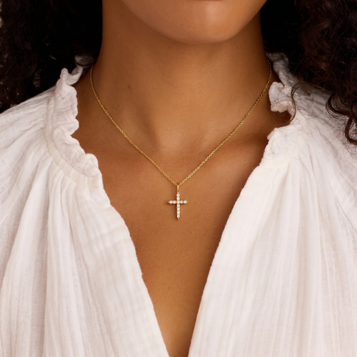 Dainty 0.16 ct. Diamond Cross Charm Pendant