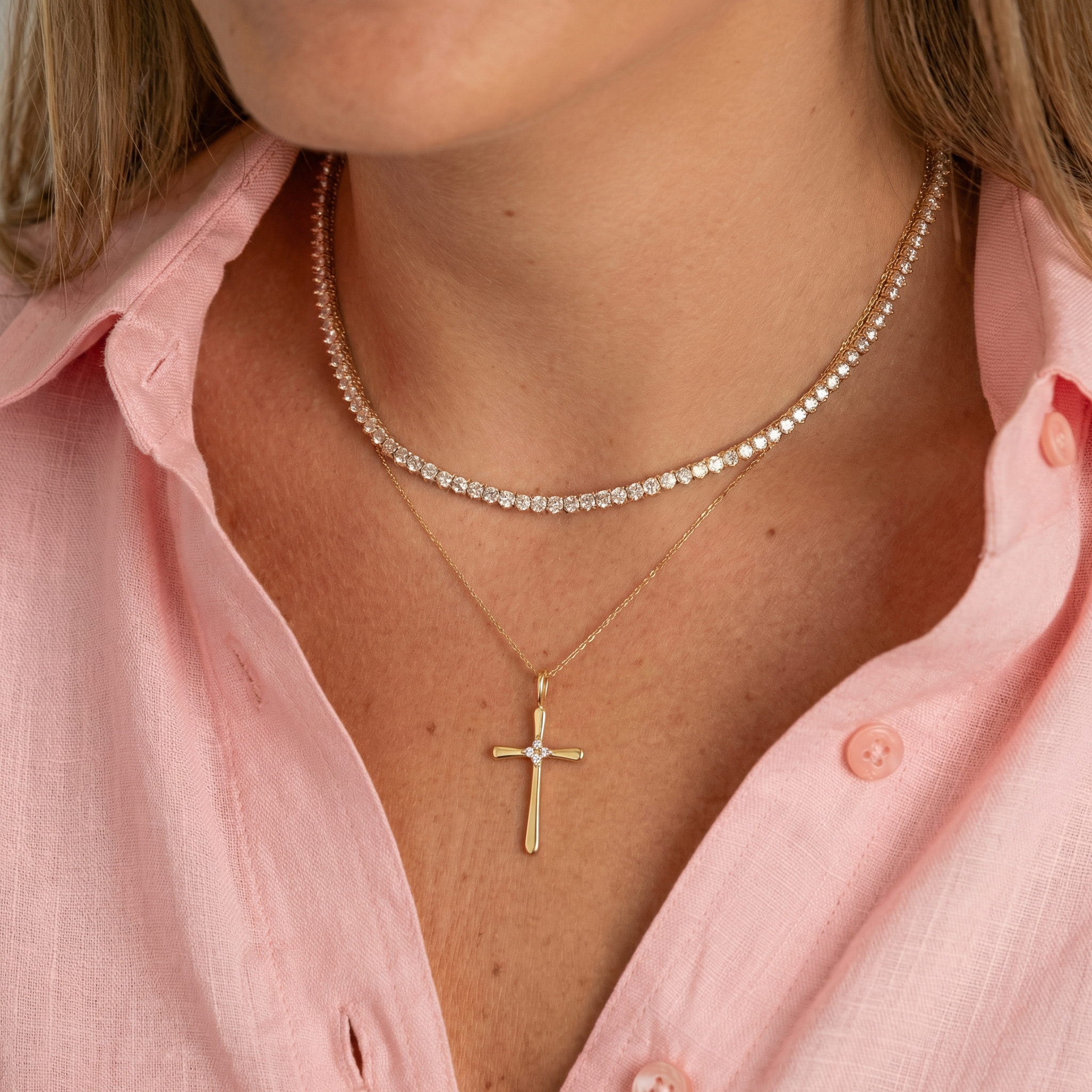 Tapered Cross Charm with Diamond Center