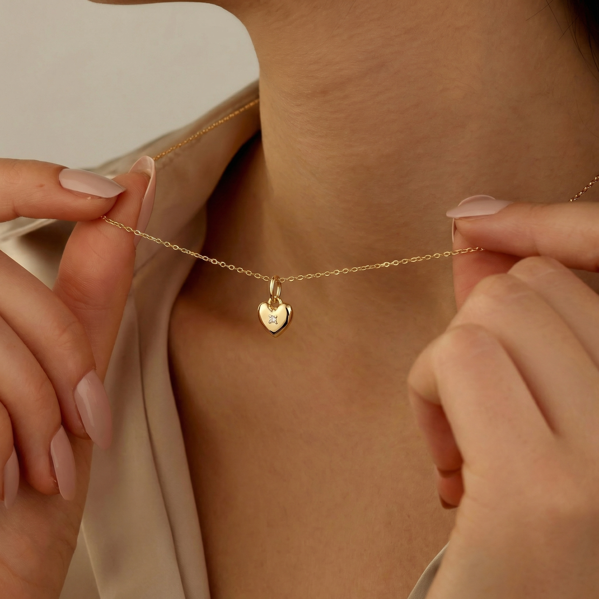 Puffy Heart Pendant with Diamond Charm