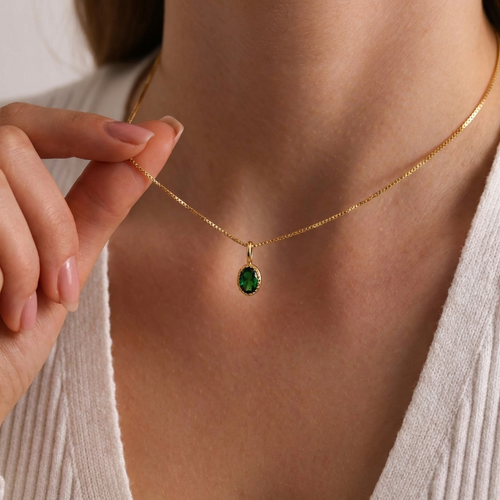 Dainty Oval Birthstone Charm Pendant