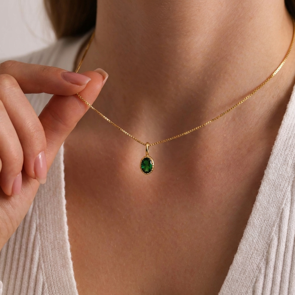 Dainty Oval Birthstone Charm Pendant