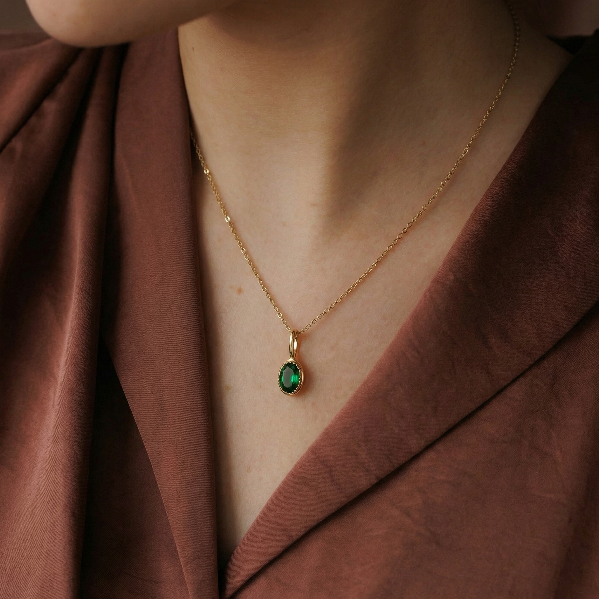 Dainty Oval Birthstone Charm Pendant