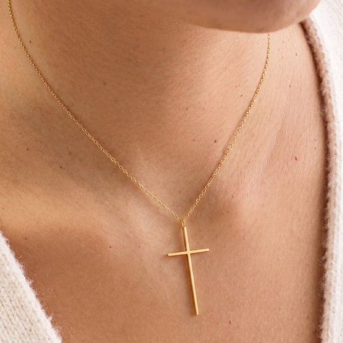 Slim Bar Cross Religious Necklace