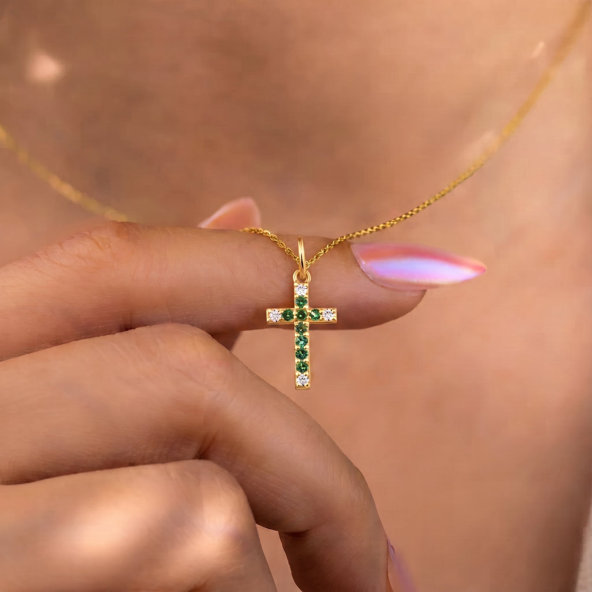 Birthstone Diamond Cross Charm