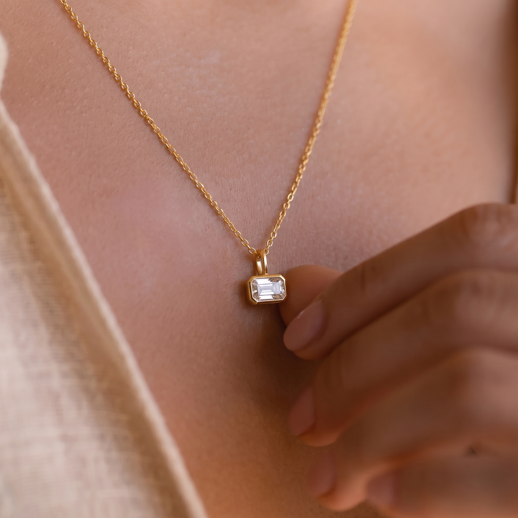Dainty Emerald Cut Birthstone Charm