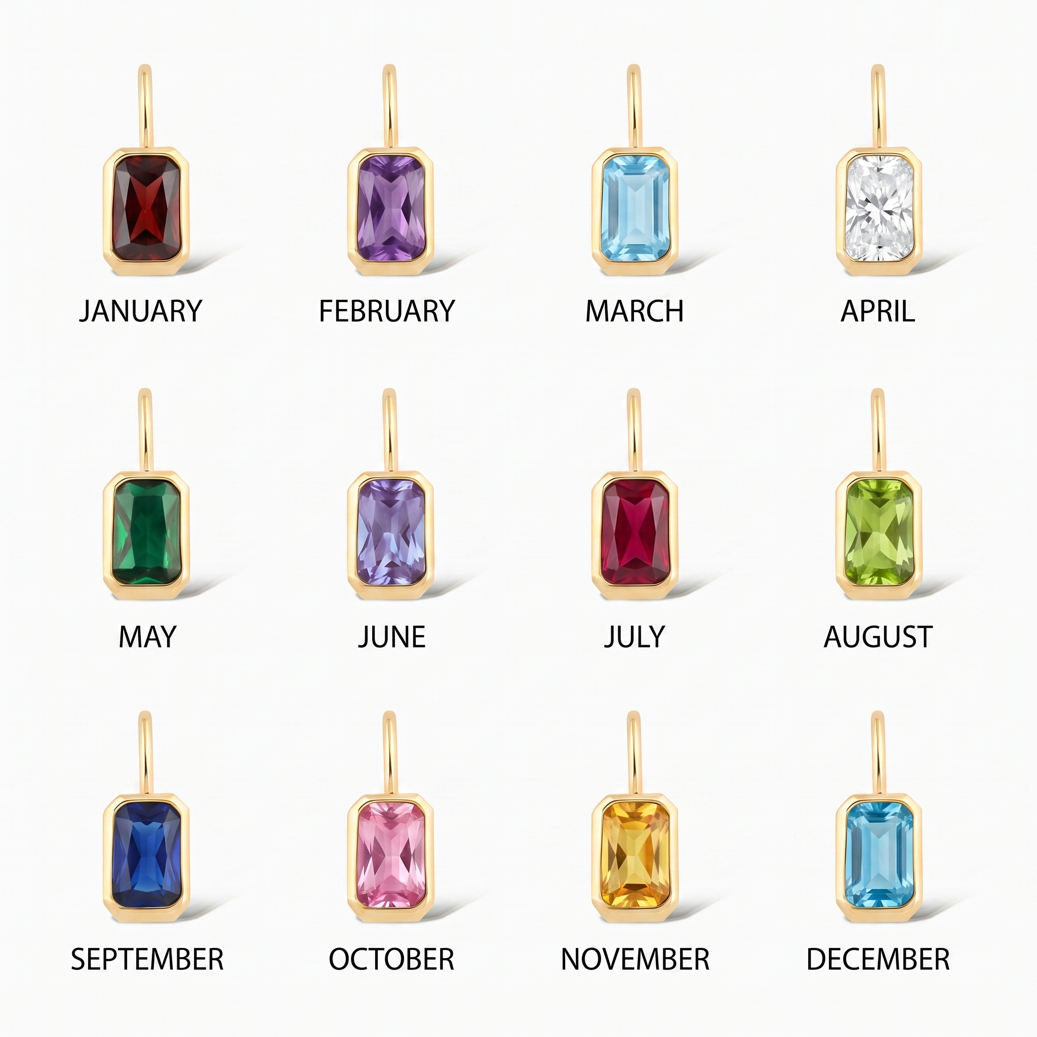 Emerald Cut Birthstone Pendant Charm