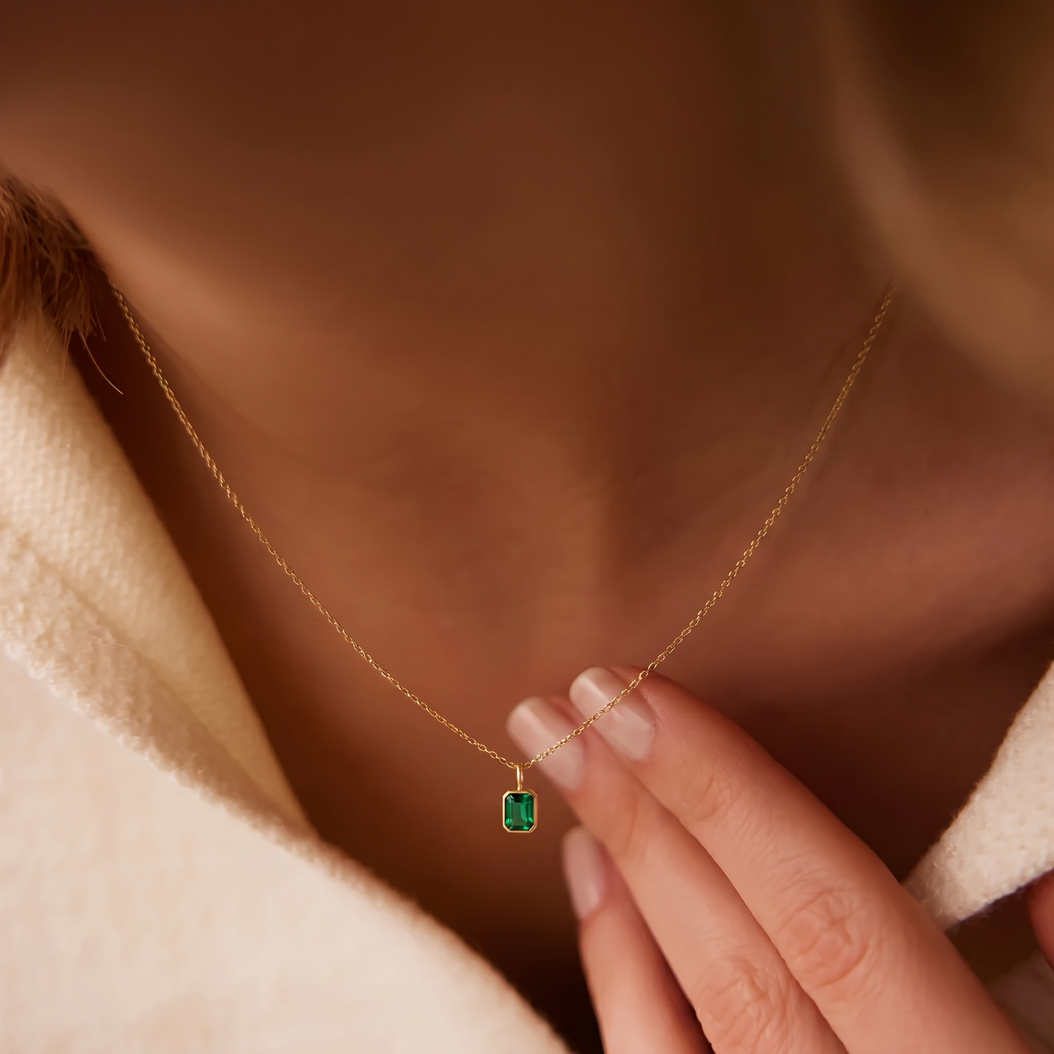 Emerald Cut Birthstone Pendant Charm