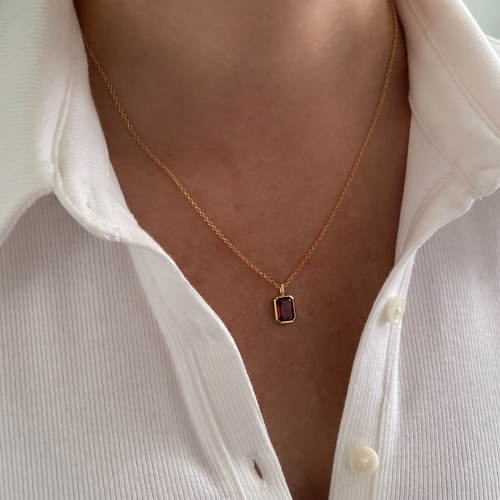 Emerald Cut Birthstone Pendant Charm