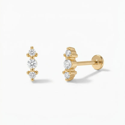 Tube Gold CZ Trio Stud - 18G