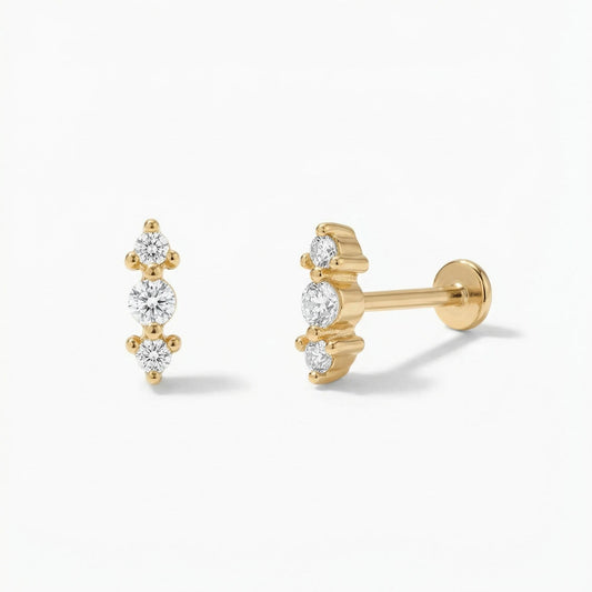 Tube Gold CZ Trio Stud - 18G