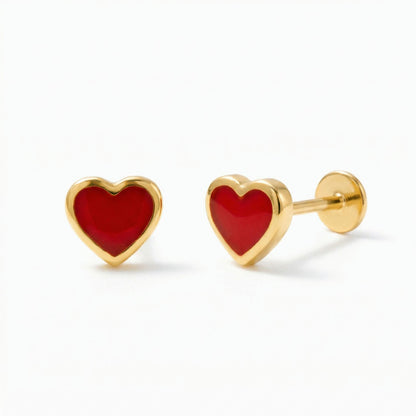 Red Enamel Heart Flat Back Earring – Cartilage Stud
