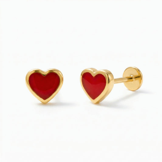 Red Enamel Heart Flat Back Earring – Cartilage Stud