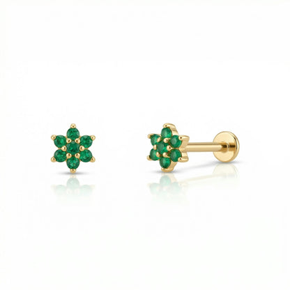 Green Gem Floral Piercing Stud