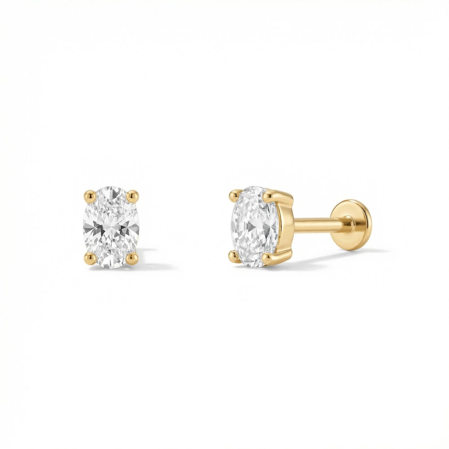 Oval CZ Flat Back Stud Earring