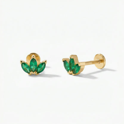 Triple Marquise Green CZ Stud Earring