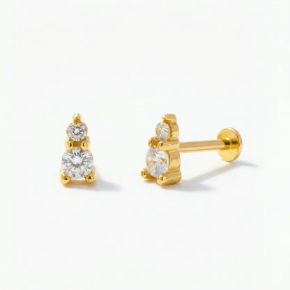 Tiny Double CZ Piercing Stud Earring