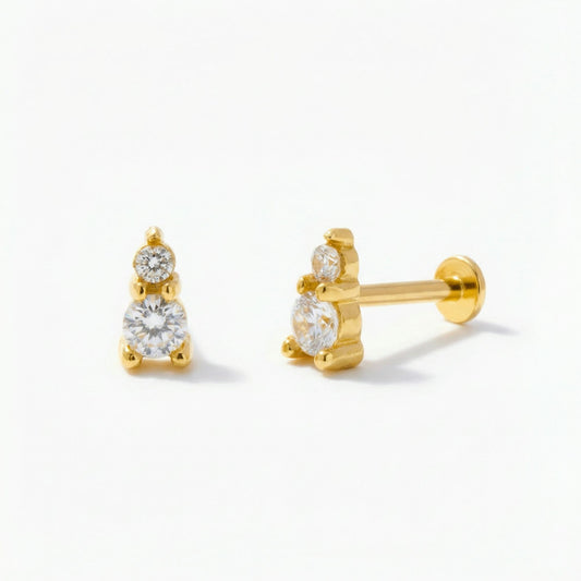 Tiny Double CZ Piercing Stud Earring