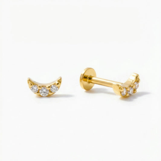 Crescent Moon Threaded Stud Earring