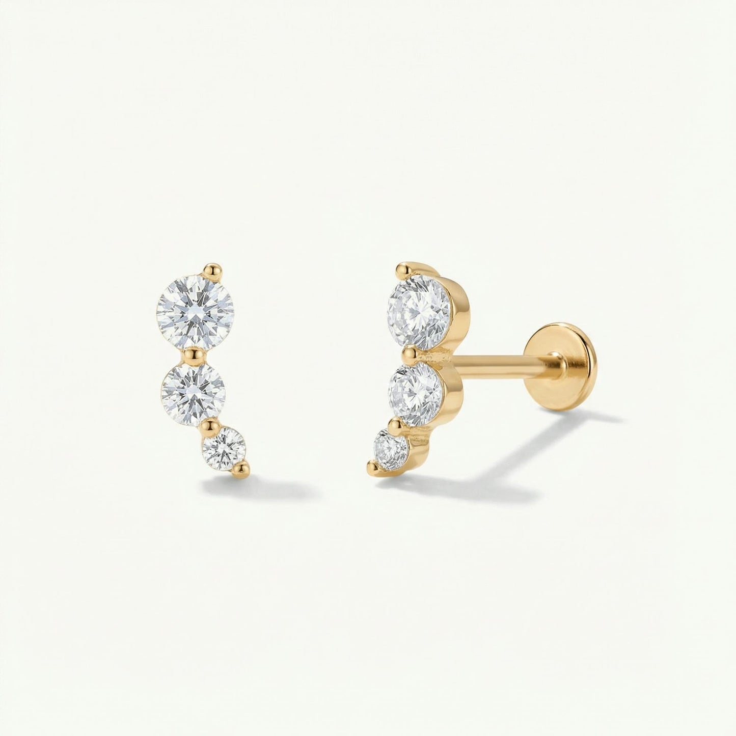 Three CZ Stone Flat Back Piercing Stud