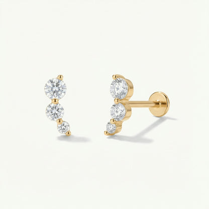 Three CZ Stone Flat Back Piercing Stud