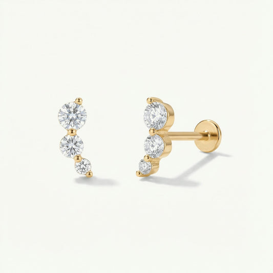 Three CZ Stone Flat Back Piercing Stud