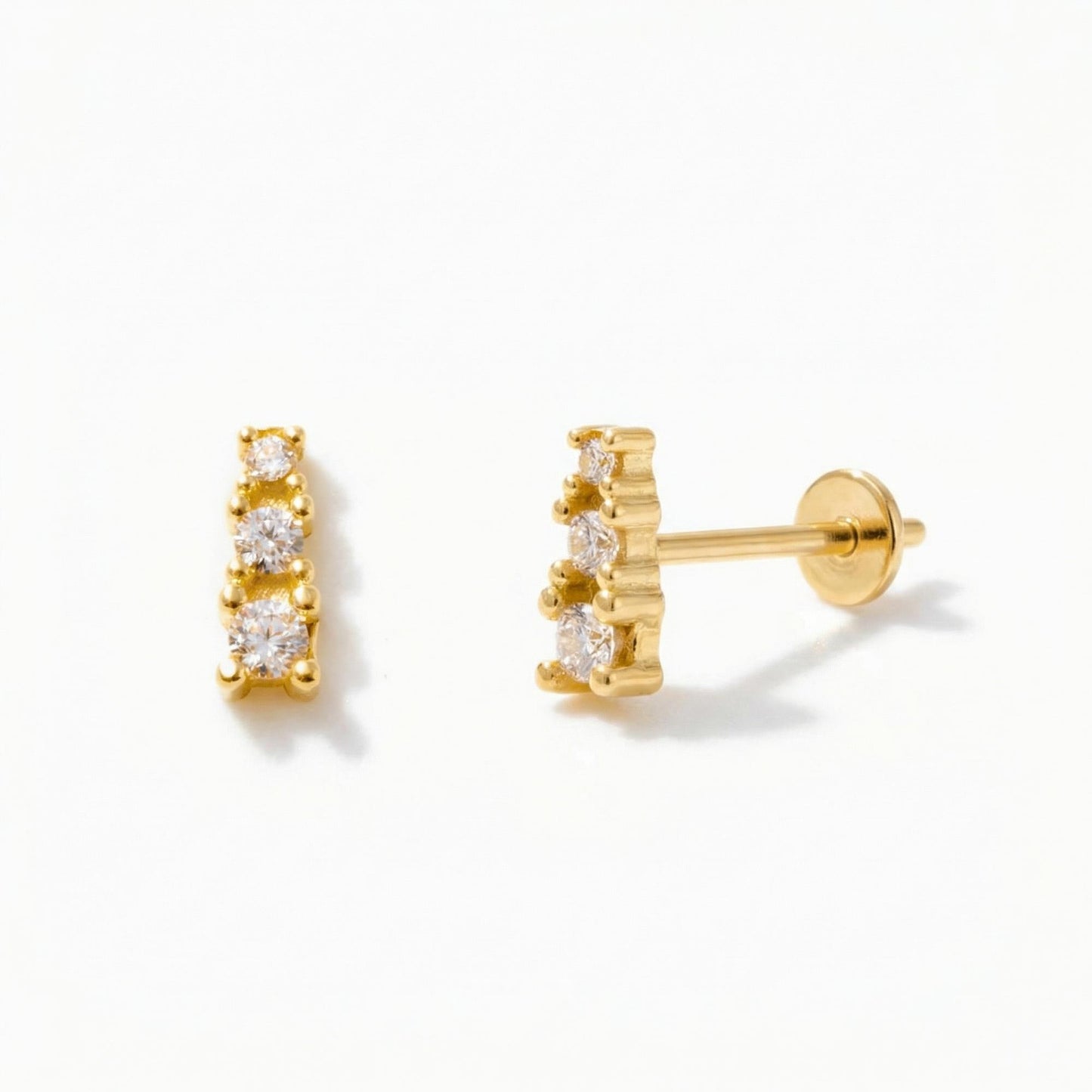 3 Stones Threaded Stud Earring