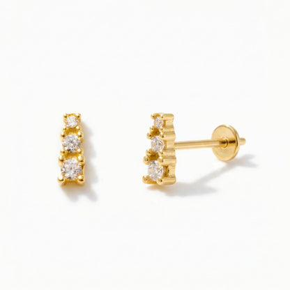 3 Stones Threaded Stud Earring